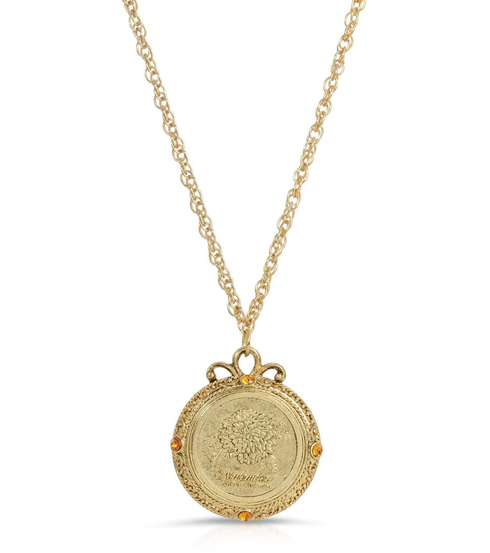 1928 Jewelry Flower of The Month Crystal Pendant Necklace 20"
