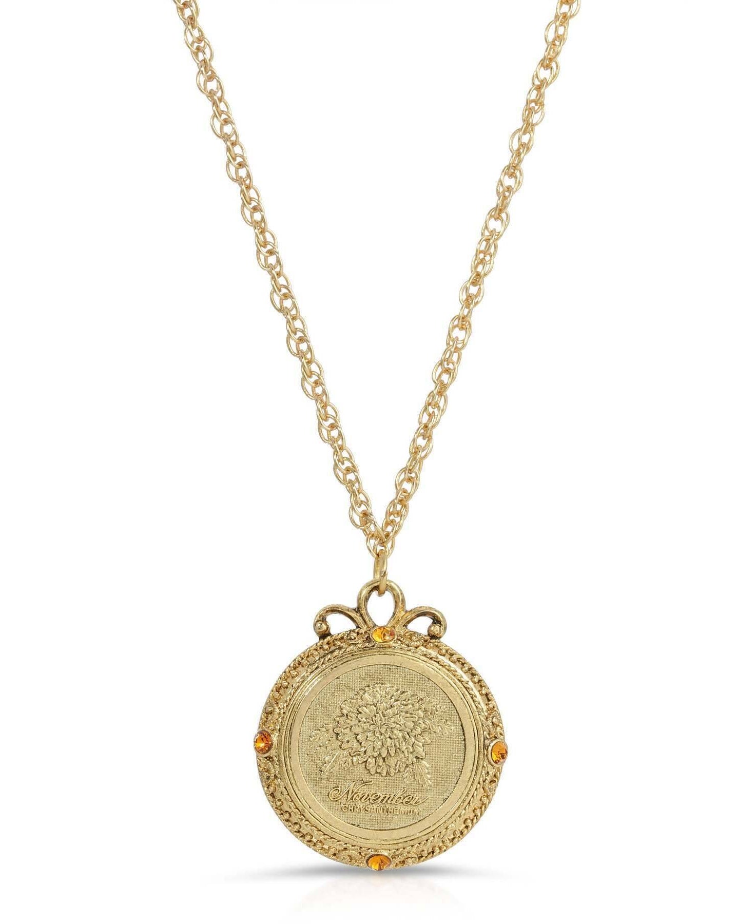 1928 Jewelry Flower of The Month Crystal Pendant Necklace 20"