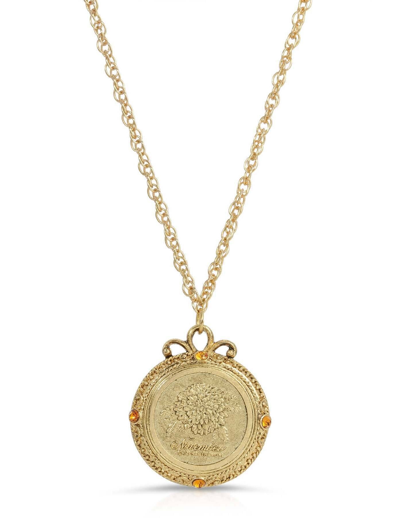 1928 Jewelry Flower of The Month Crystal Pendant Necklace 20"