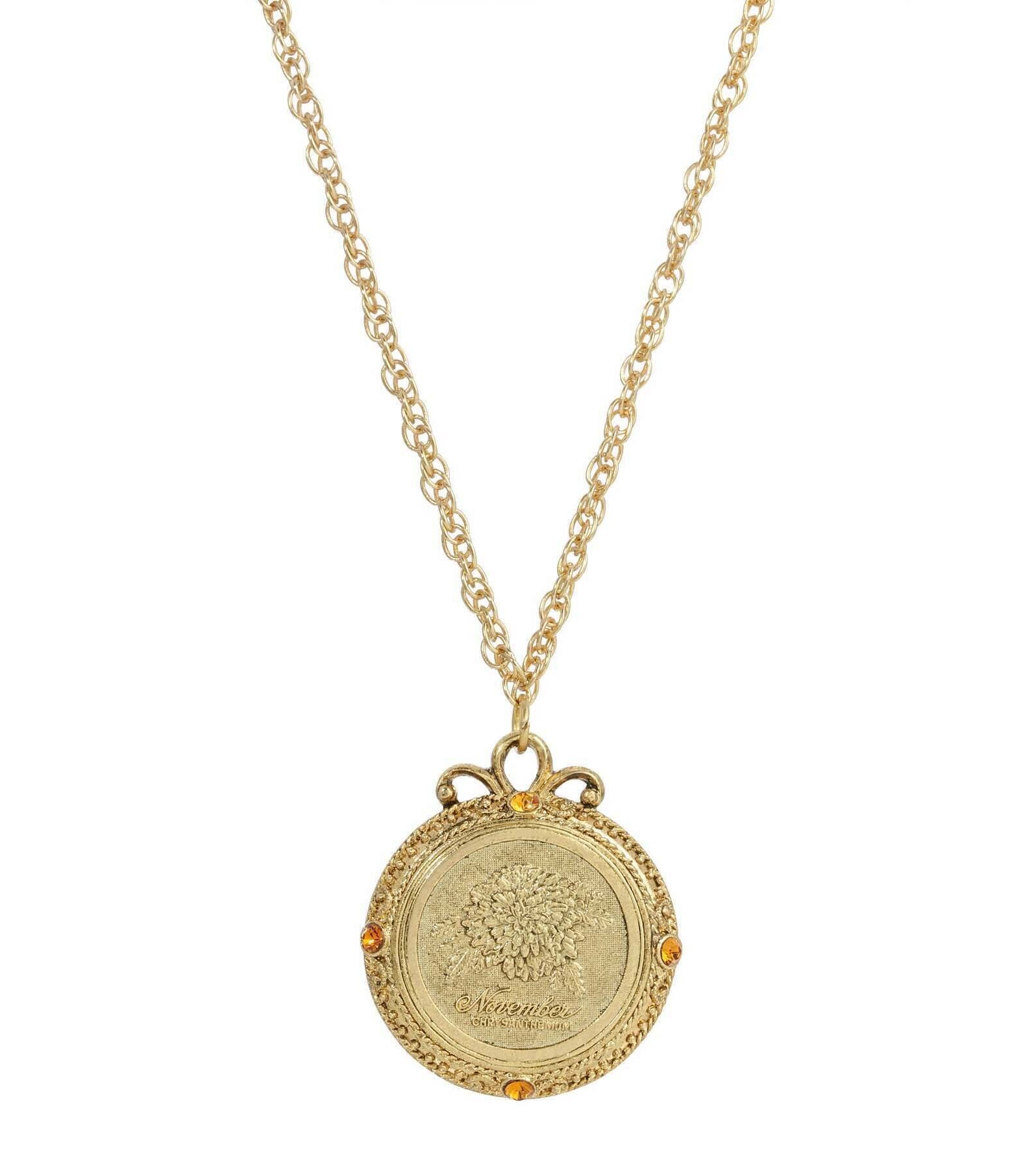 1928 Jewelry Flower of The Month Crystal Pendant Necklace 20"