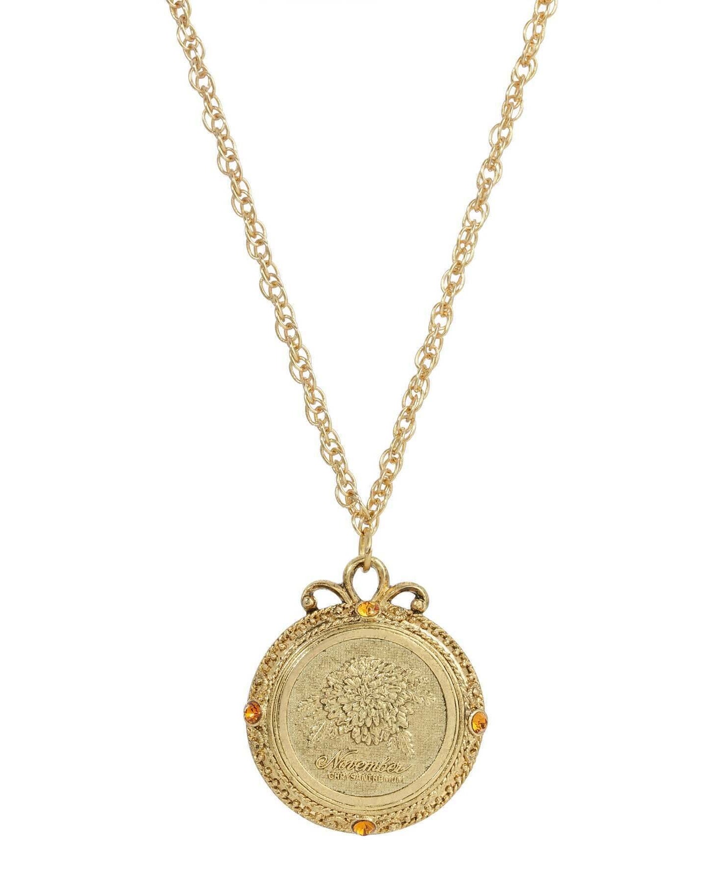 1928 Jewelry Flower of The Month Crystal Pendant Necklace 20"