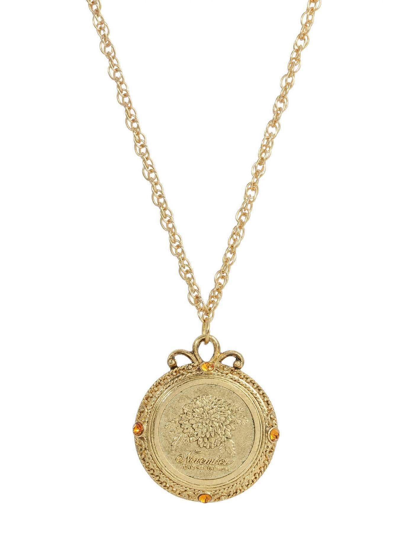 1928 Jewelry Flower of The Month Crystal Pendant Necklace 20"