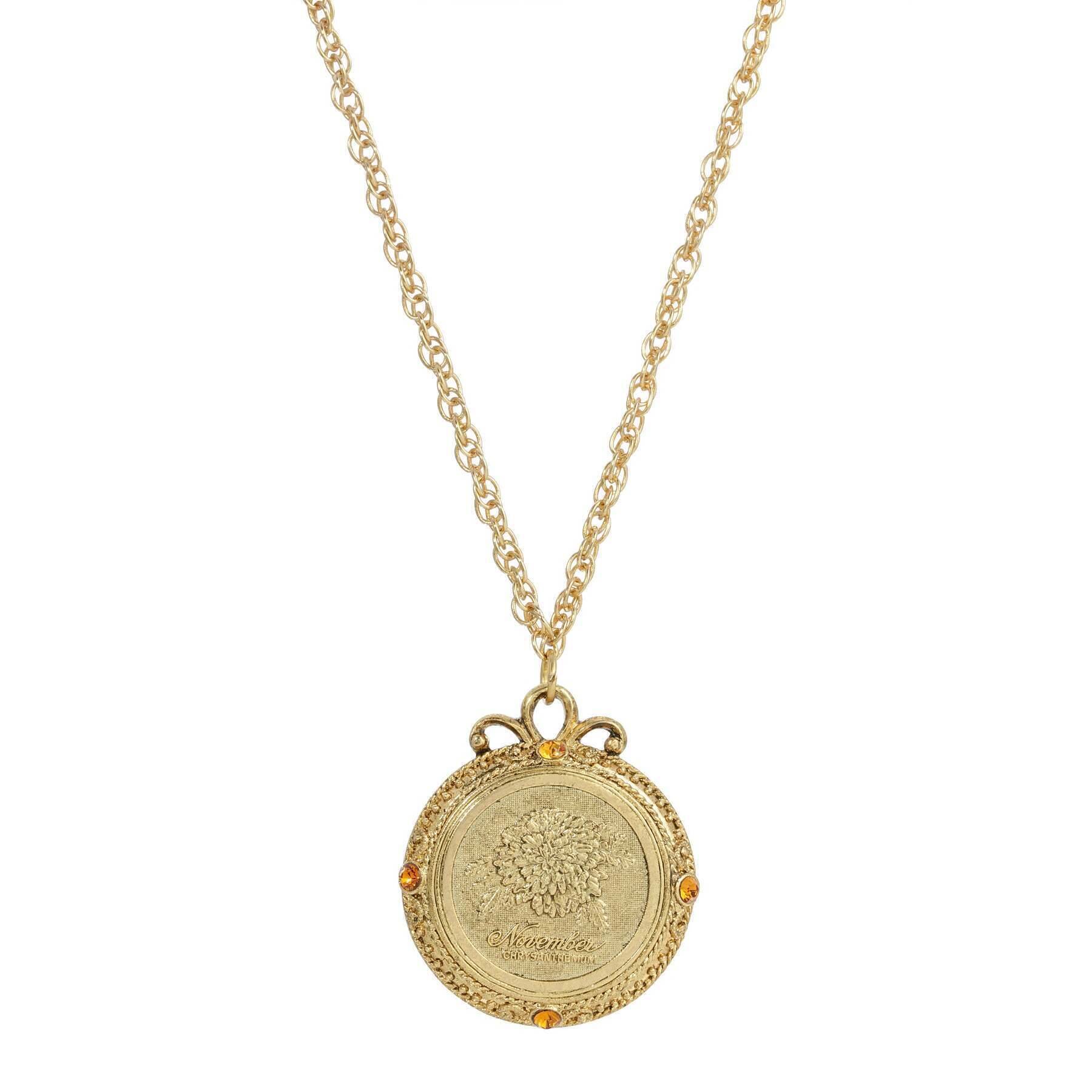 1928 Jewelry Flower of The Month Crystal Pendant Necklace 20"