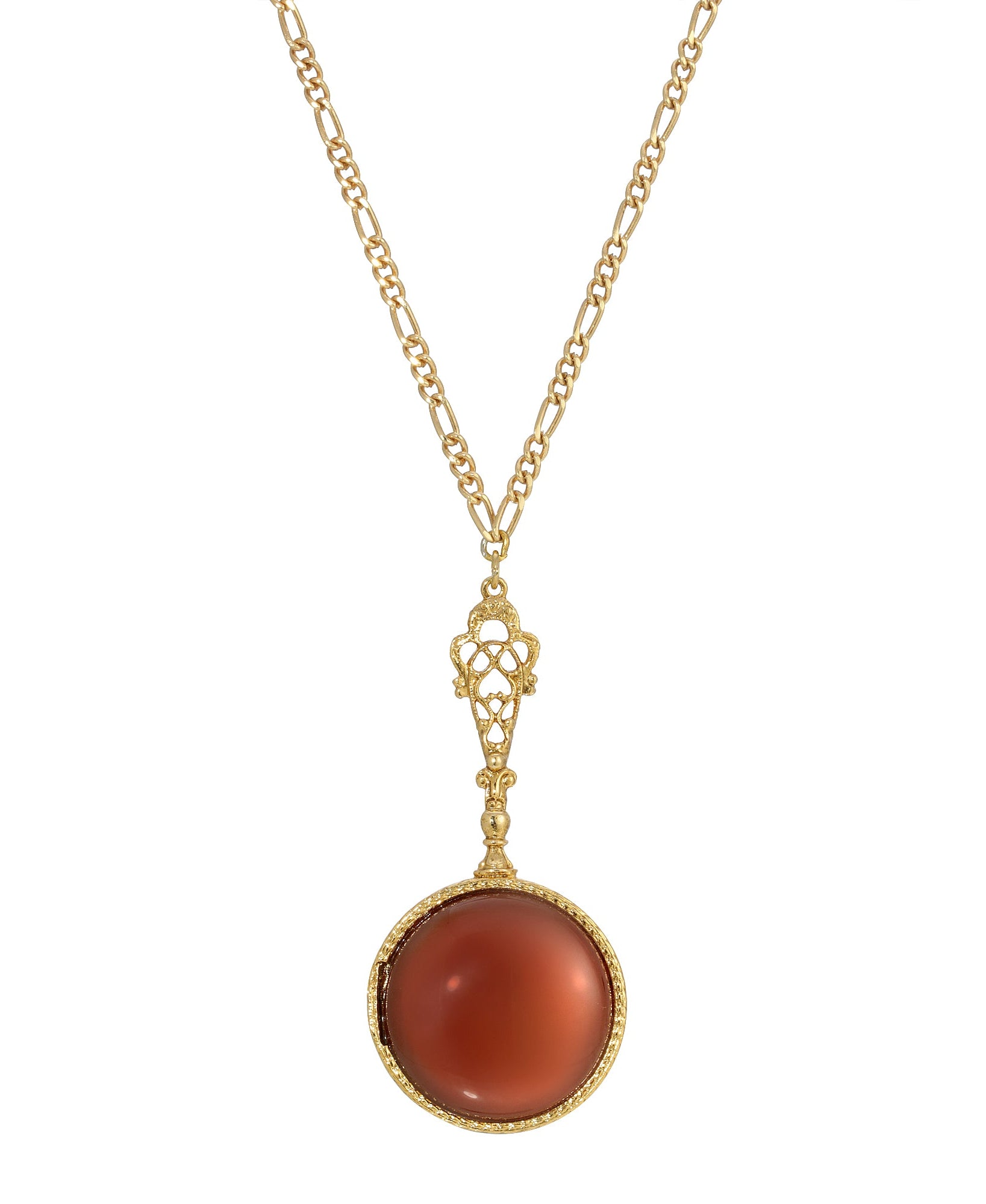 1928 Jewelry Deco Carnelian Semi Precious Gemstone Elegant Pendant Necklace 28"