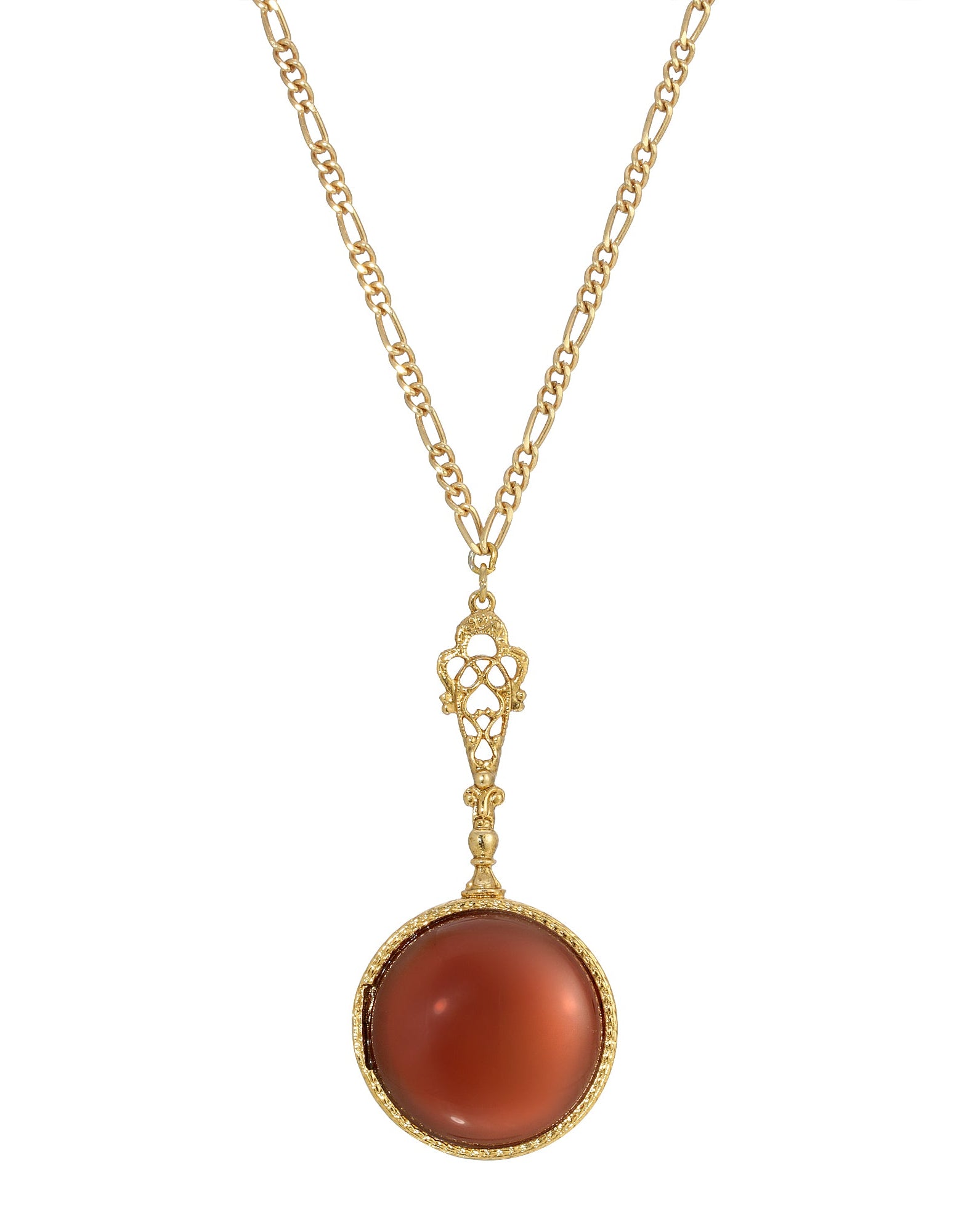 1928 Jewelry Deco Carnelian Semi Precious Gemstone Elegant Pendant Necklace 28"
