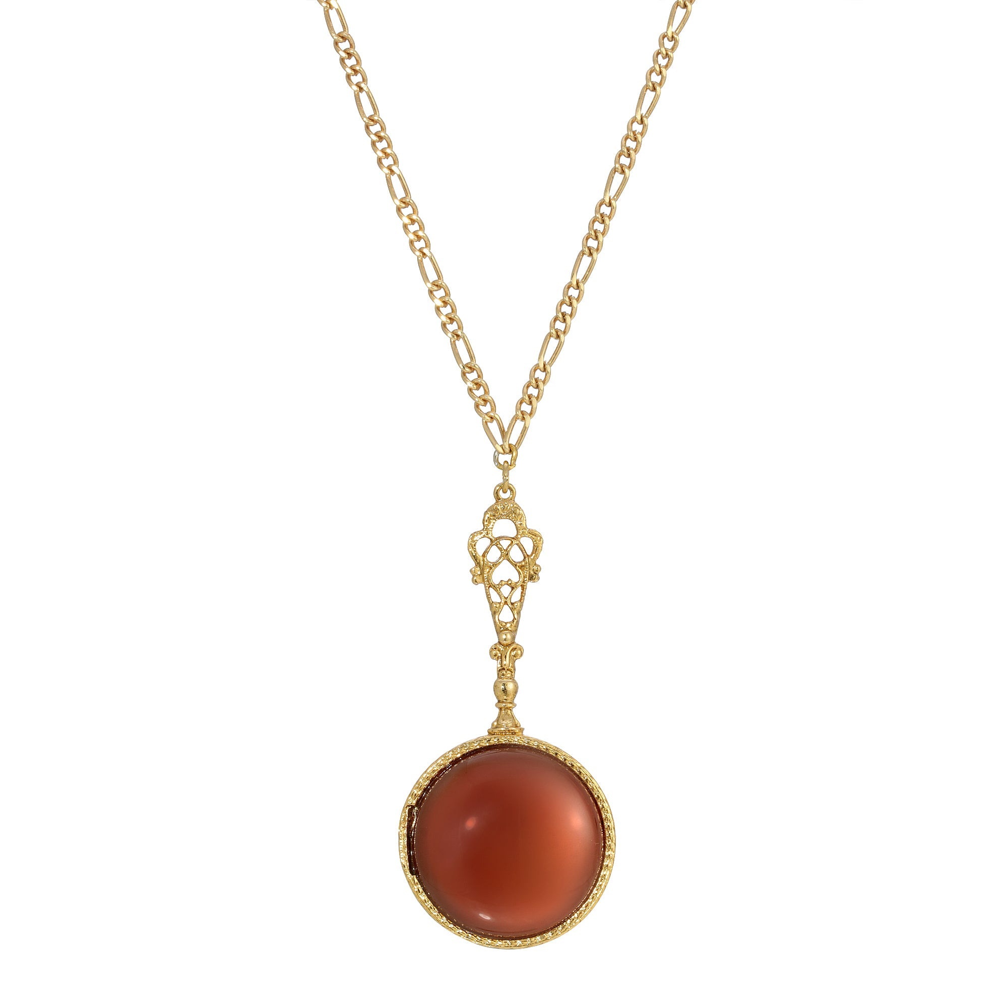 1928 Jewelry Deco Carnelian Semi Precious Gemstone Elegant Pendant Necklace 28"