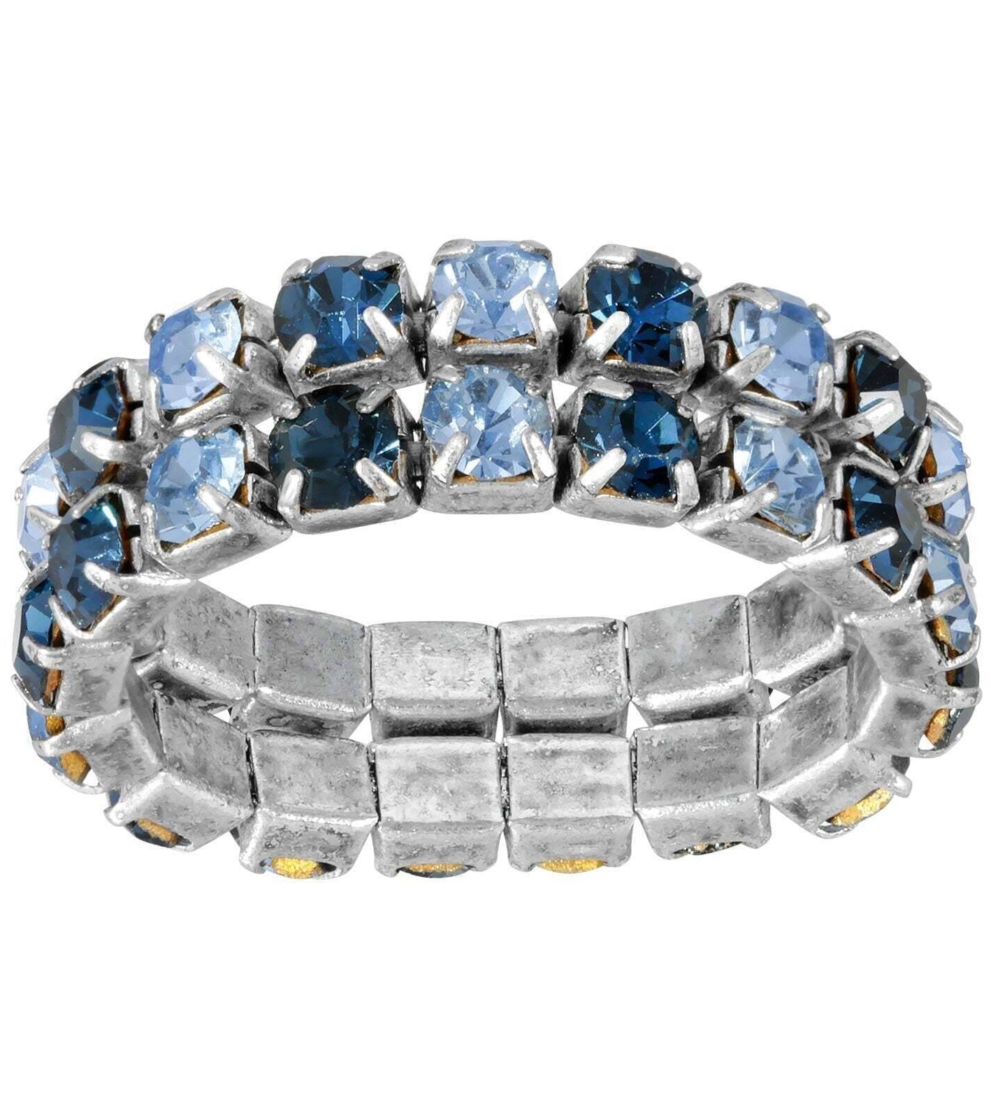 1928 Jewelry Double Stacked Brilliant Crystal Stretch Ring Set