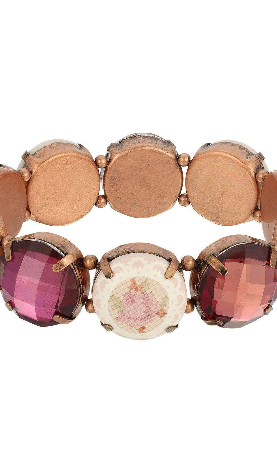 1928 Jewelry Vintage Floral Round Stone Stretch Bracelet