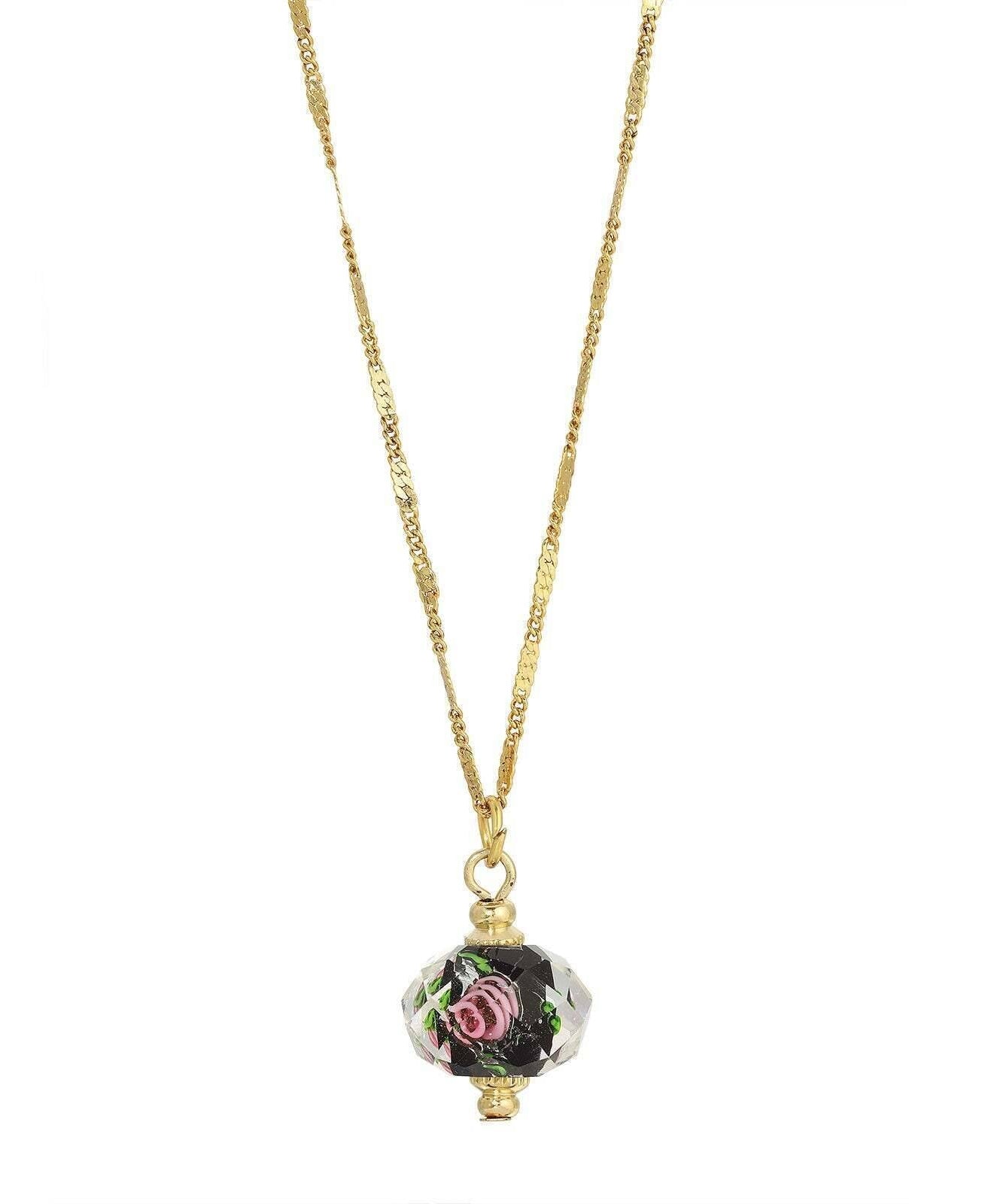 1928 Jewelry Glass Rondell Bel Fiore Bead Drop Necklace 15" + 3" Extender