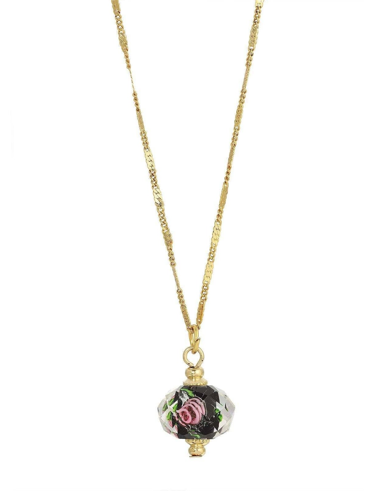 1928 Jewelry Glass Rondell Bel Fiore Bead Drop Necklace 15" + 3" Extender