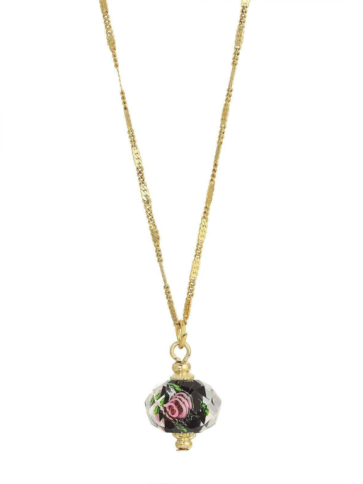 1928 Jewelry Glass Rondell Bel Fiore Bead Drop Necklace 15" + 3" Extender