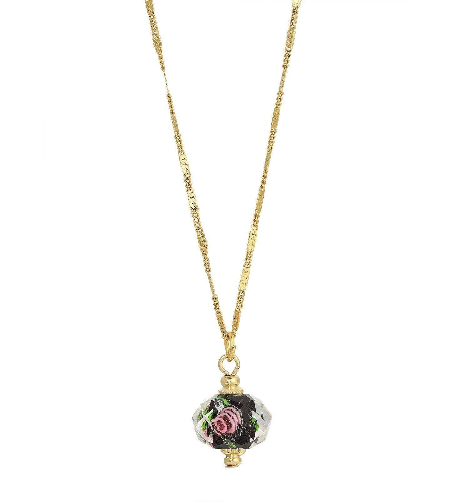 1928 Jewelry Glass Rondell Bel Fiore Bead Drop Necklace 15" + 3" Extender