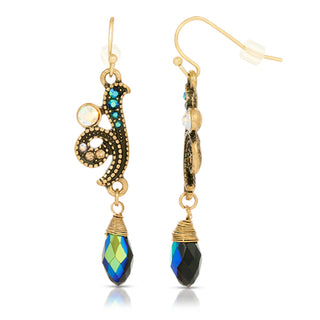 Peacock Plumage Blue Iridescent AB Glass Drop Bead Fish Hook Earrings