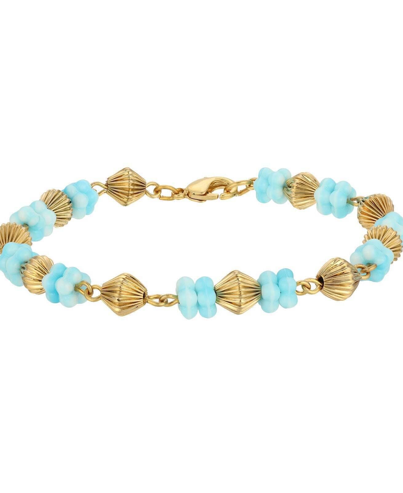 1928 Jewelry Vintage Flower Power Beaded Bracelet, 7.5"L