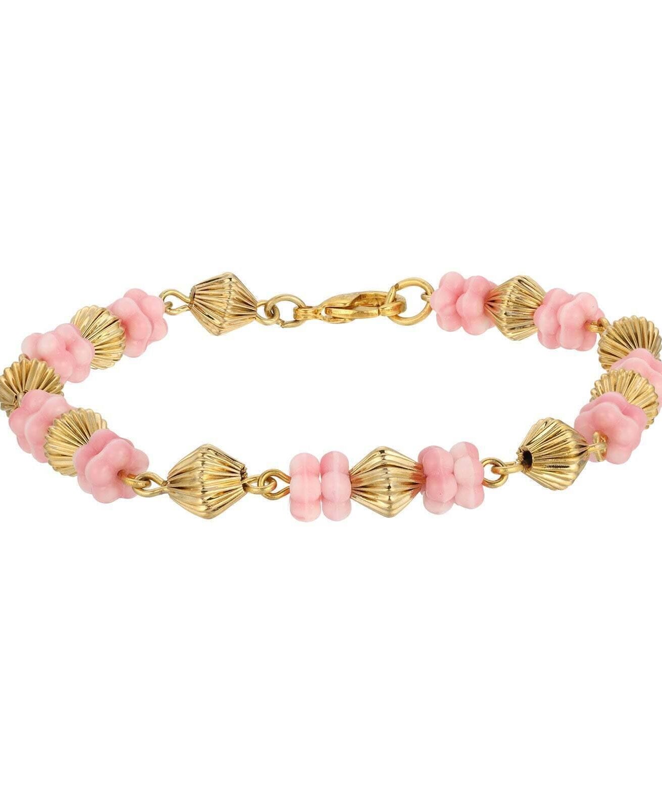 1928 Jewelry Vintage Flower Power Beaded Bracelet, 7.5"L