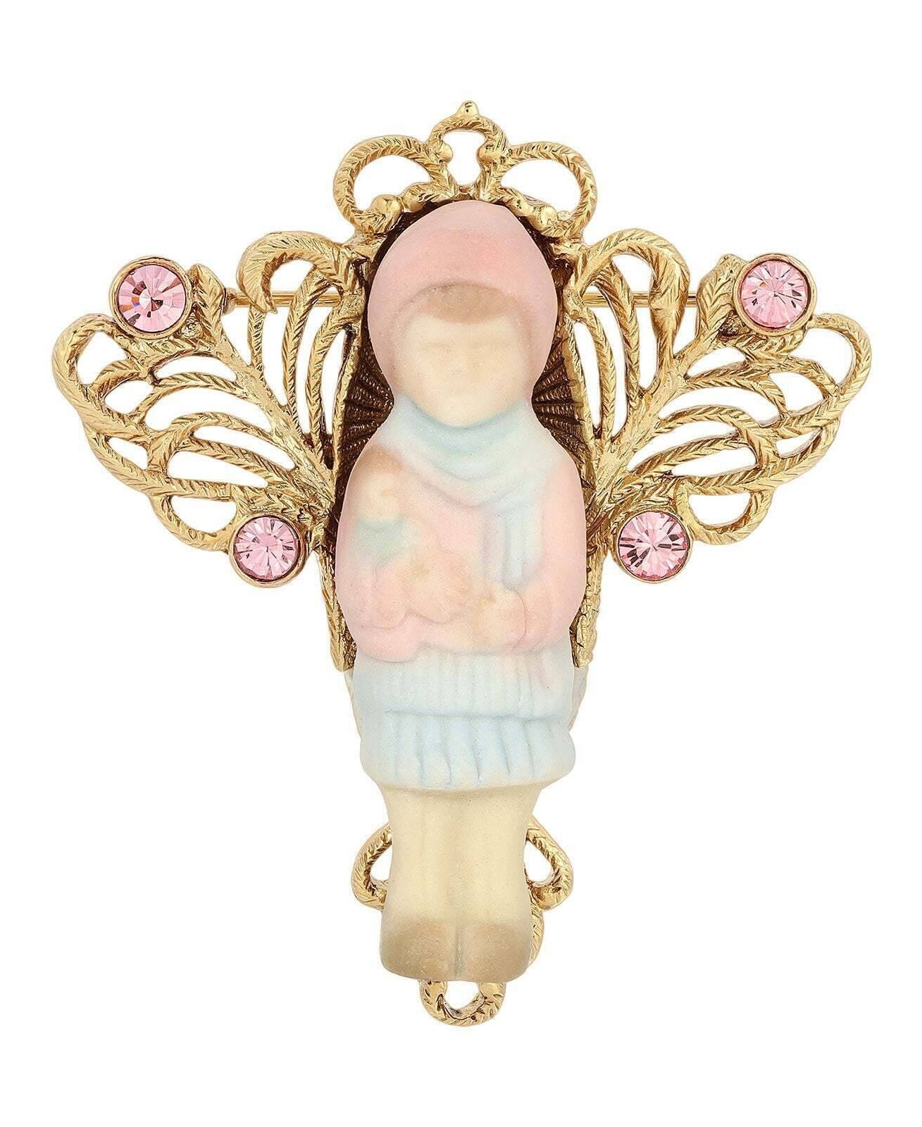 1928 Jewelry Winged Filigree Porcelain Child With Doll Pin