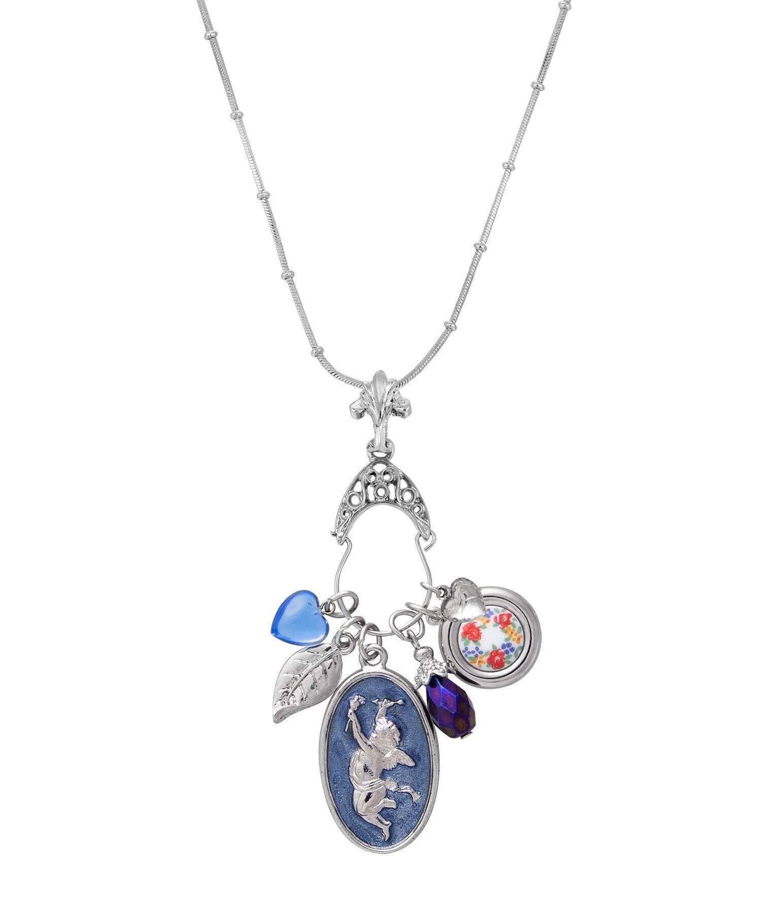 1928 Jewelry Multi Charm Holder Scallop And Wishbone Necklace 36"