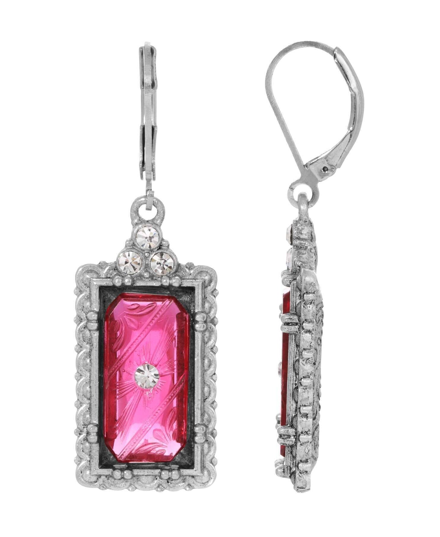 1928 Jewelry Romana Octagon Etched Glass & Crystal Drop Earrings