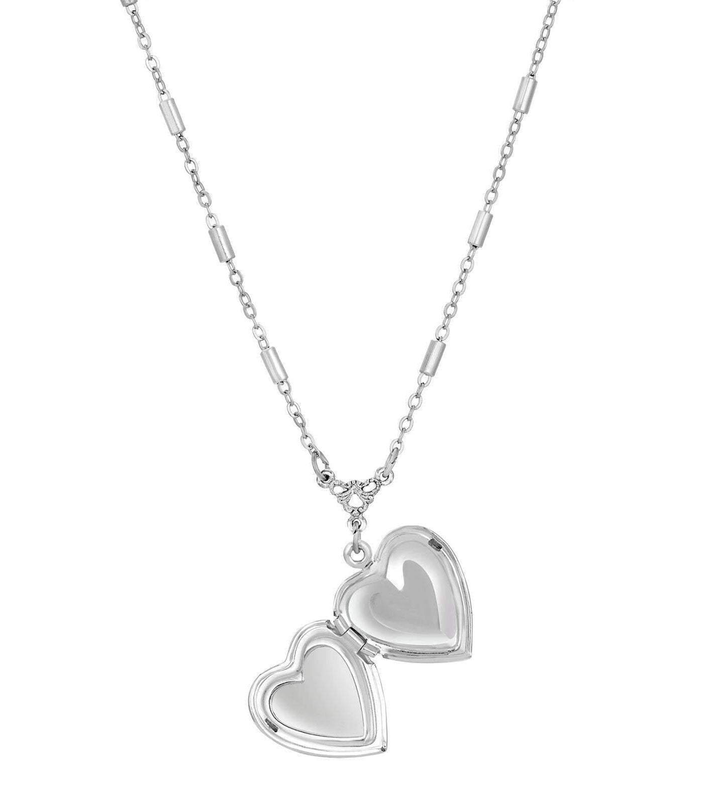 1928 Jewelry Sapphire Blue Horse Heart Locket Necklace 16" + 3" Extender