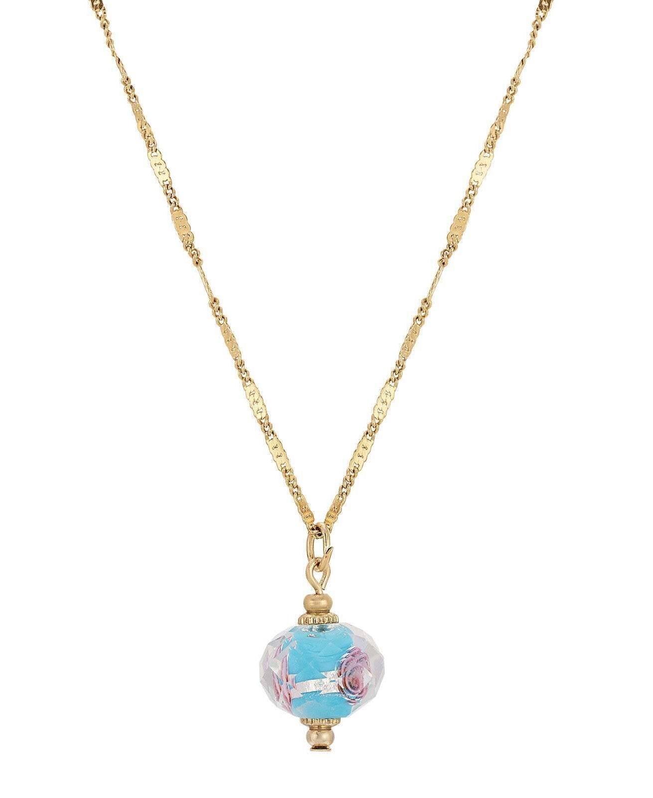 1928 Jewelry Glass Rondell Bel Fiore Bead Drop Necklace 15" + 3" Extender