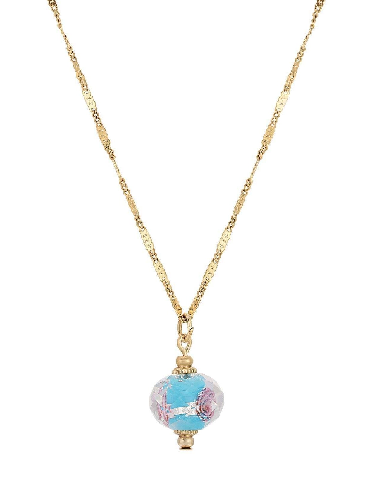 1928 Jewelry Glass Rondell Bel Fiore Bead Drop Necklace 15" + 3" Extender