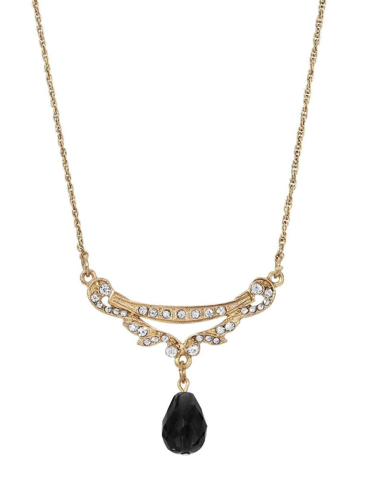 1928 Jewelry Cheshire Crystal Teardrop Collar Pendant Necklace 16" + 3" Extender