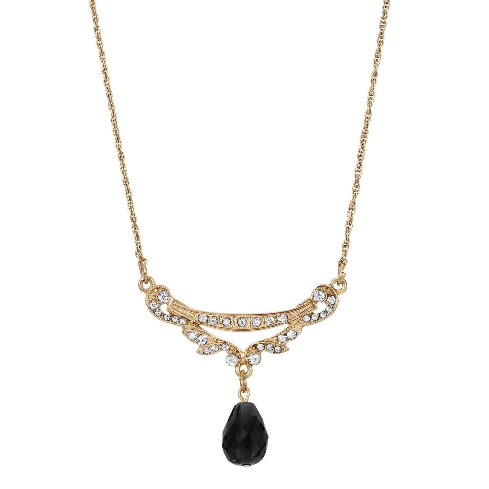 1928 Jewelry Cheshire Crystal Teardrop Collar Pendant Necklace 16" + 3" Extender