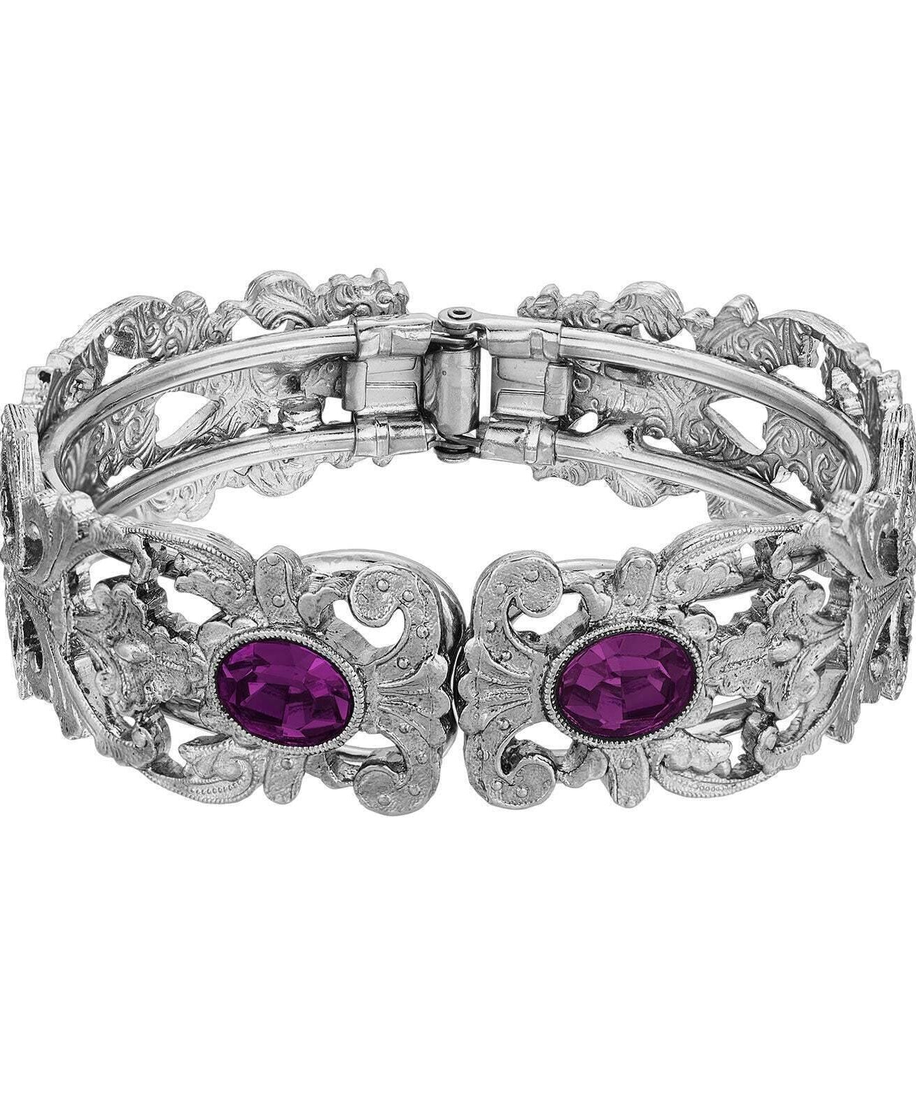 1928 Jewelry Vienna European Crystal Hinge Cuff Bracelet