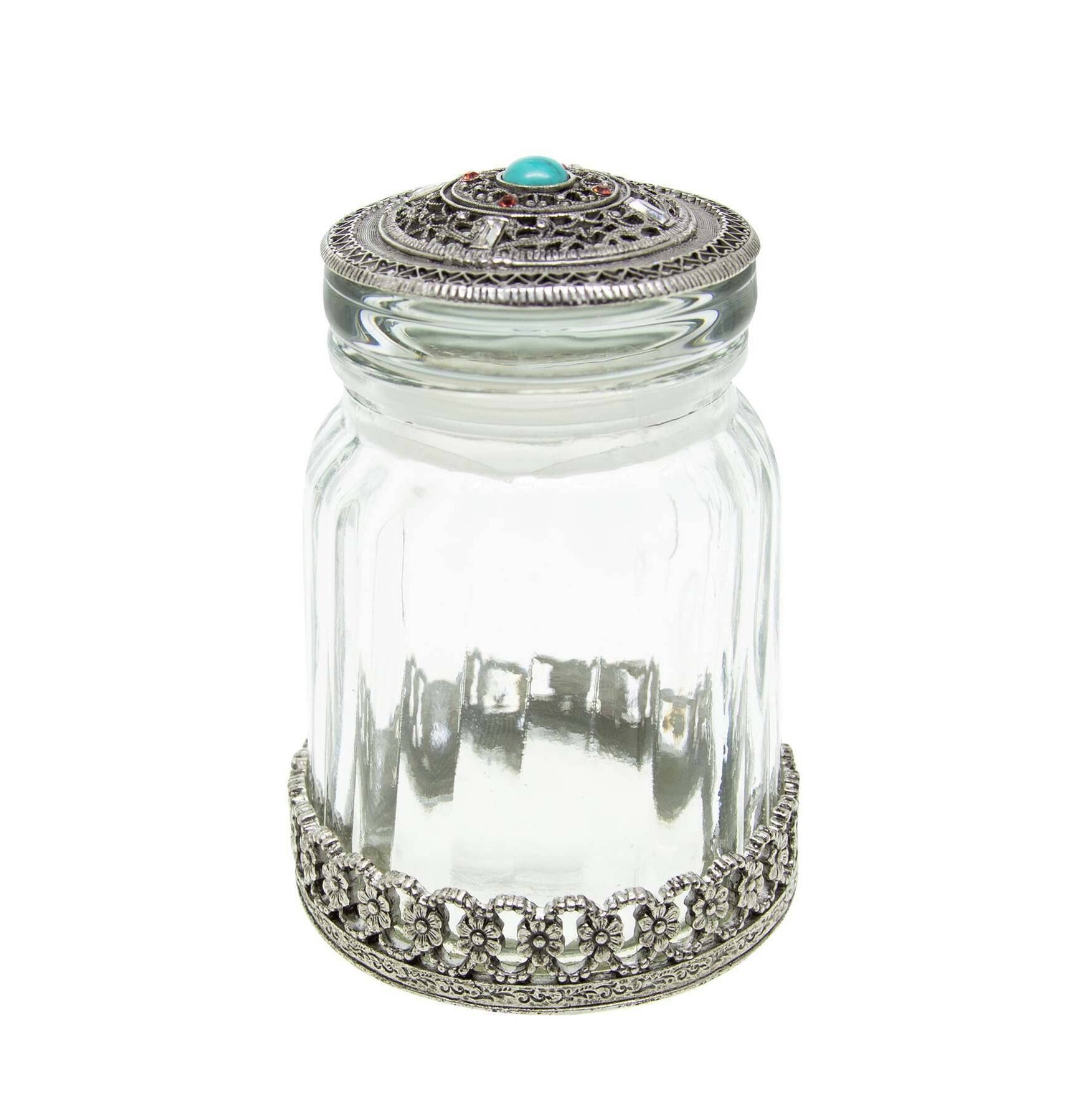 1928 Jewelry Flower & Hearts Ridge Glass Jar