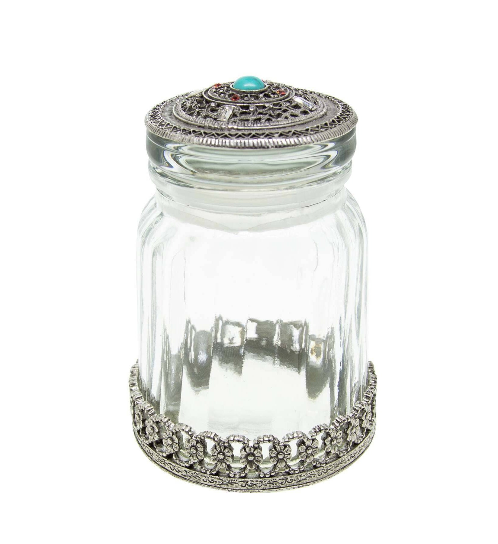 1928 Jewelry Flower & Hearts Ridge Glass Jar