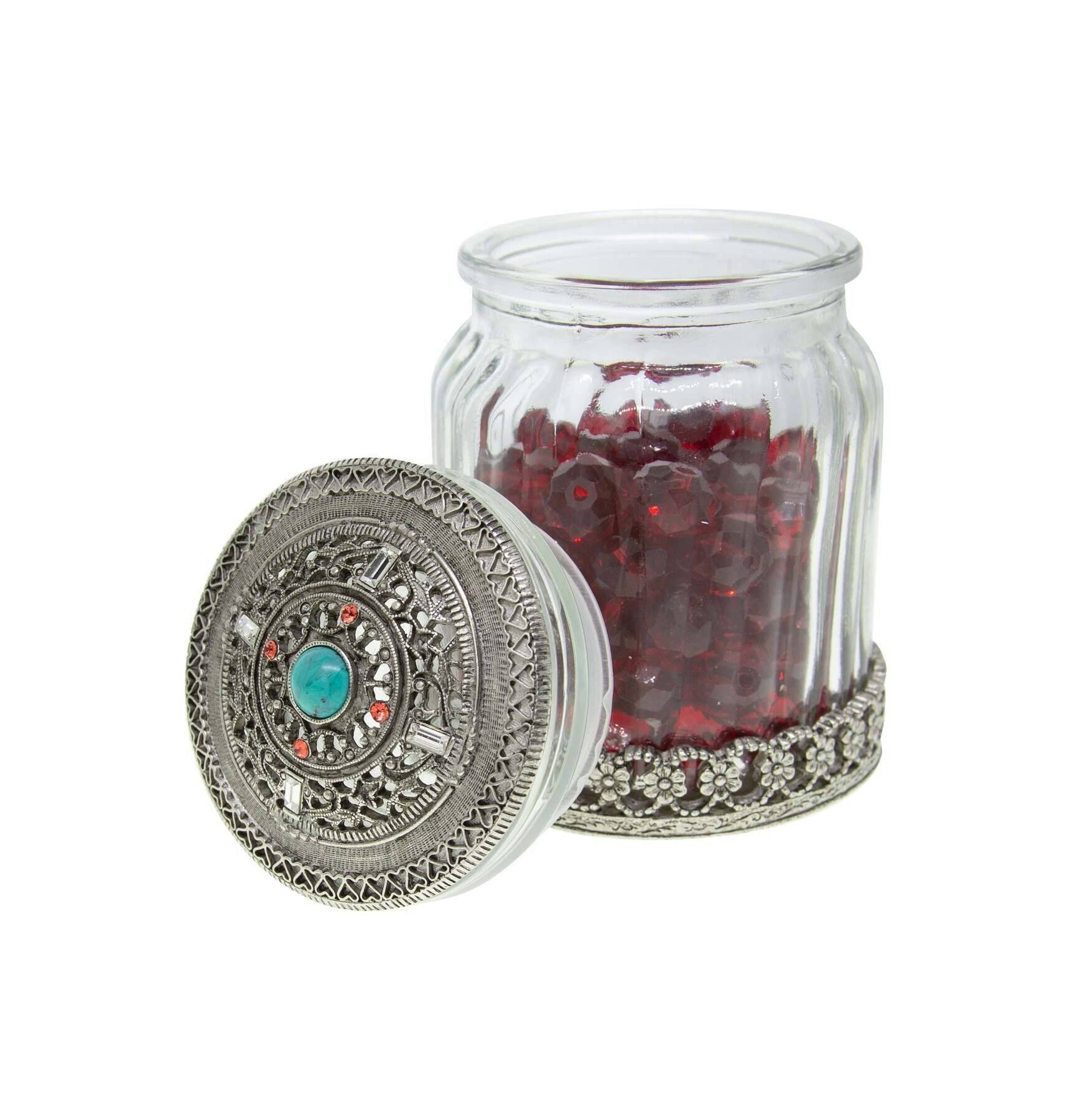 1928 Jewelry Flower & Hearts Ridge Glass Jar