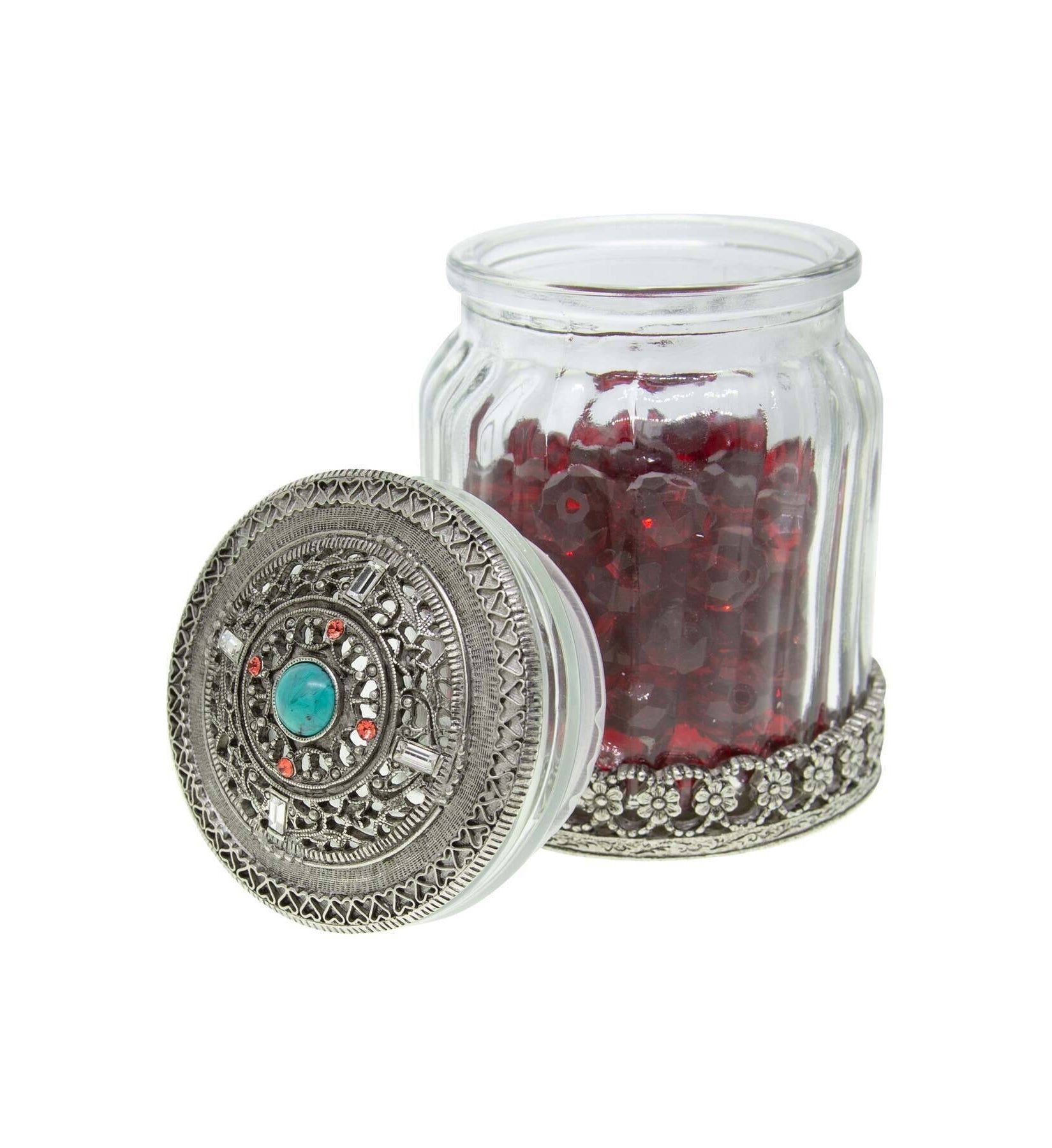 1928 Jewelry Flower & Hearts Ridge Glass Jar