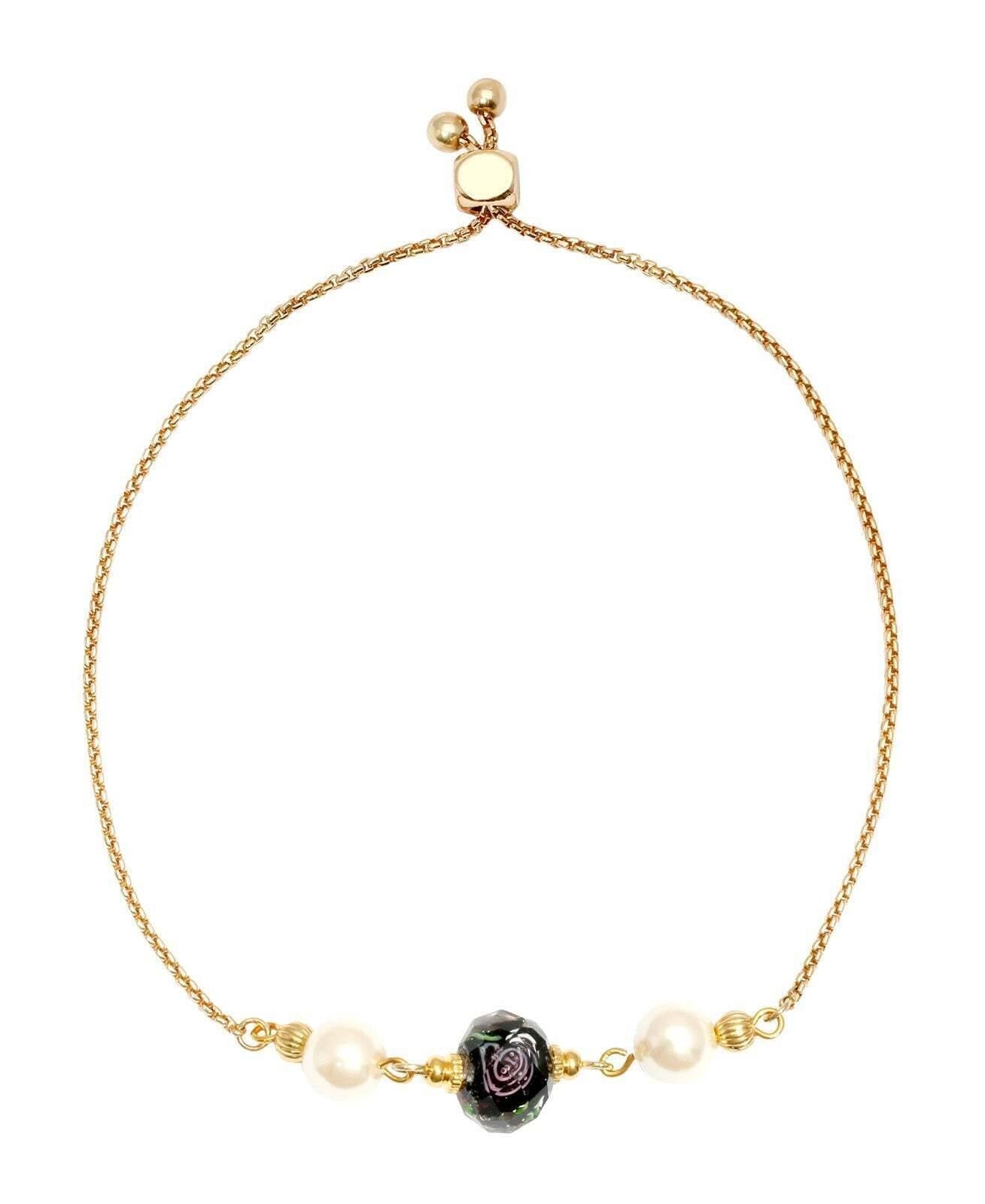 1928 Jewelry Bel Fiore Pink Glass Bead Faux Pearl Adjustable Bracelet