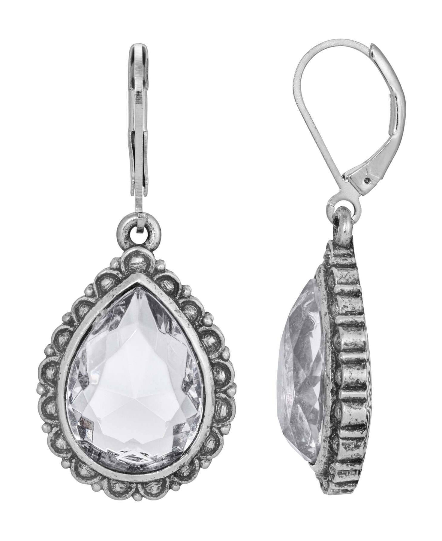 1928 Jewelry Moda Antiqued Teardrop Stone Drop Earrings