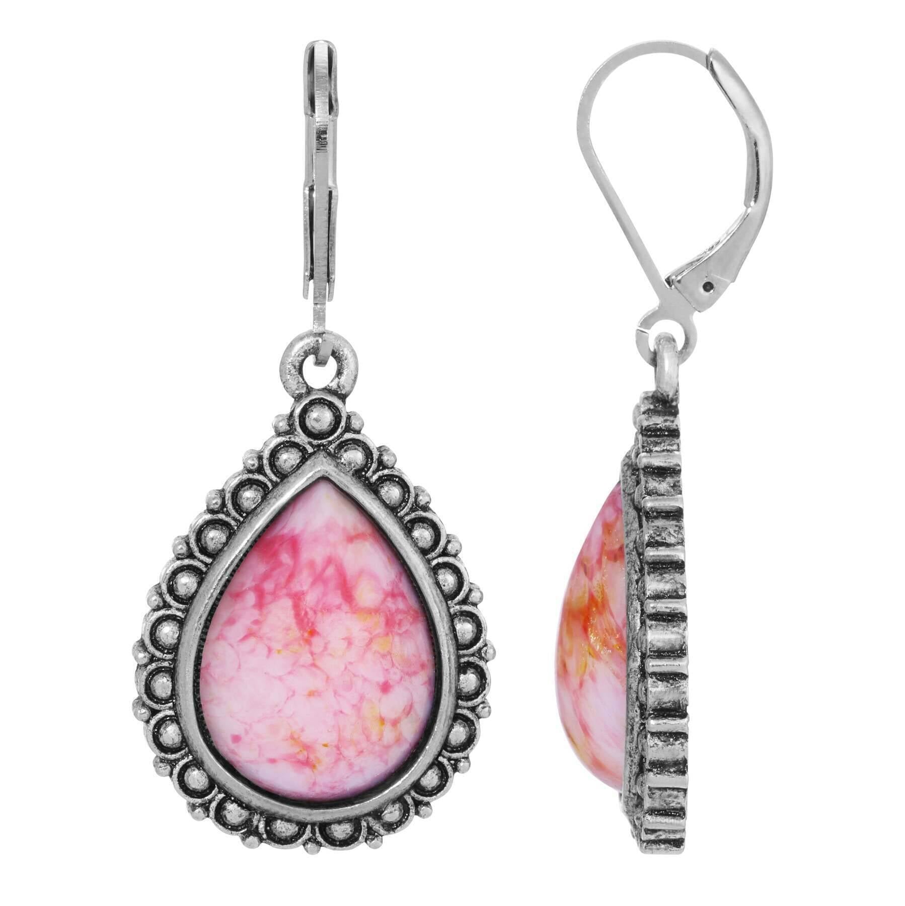 1928 Jewelry Moda Antiqued Teardrop Stone Drop Earrings