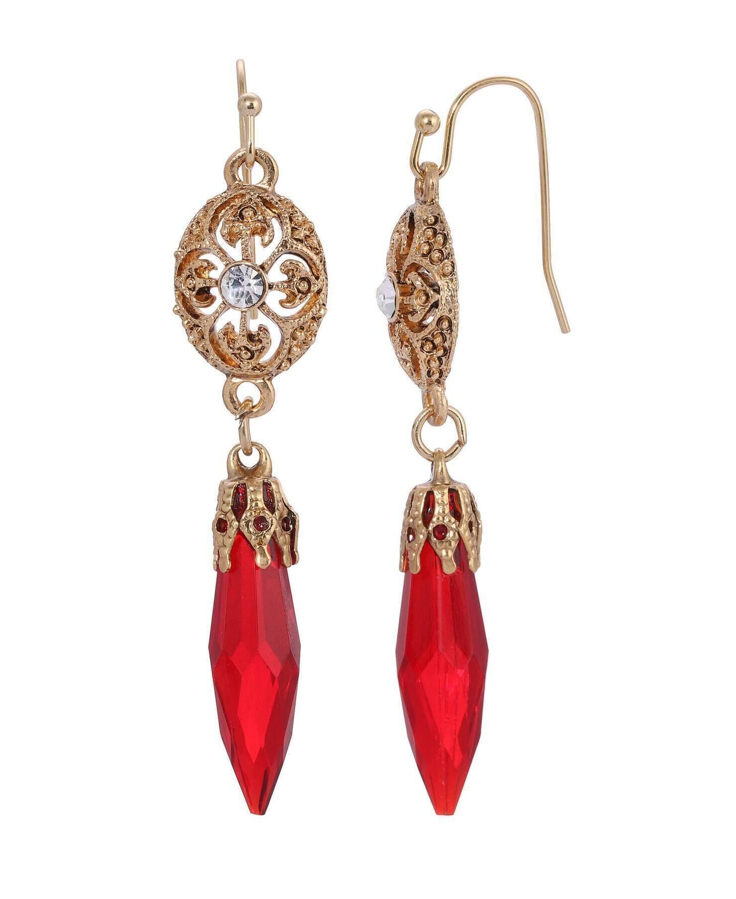 1928 Jewelry Icicle Drop Oval Filigree Crystal Accent Drop Earrings