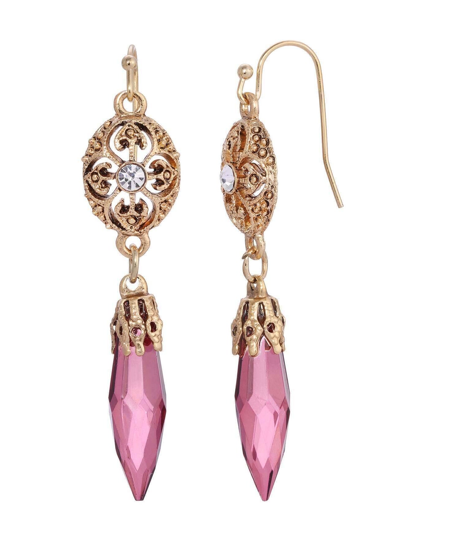 1928 Jewelry Icicle Drop Oval Filigree Crystal Accent Drop Earrings