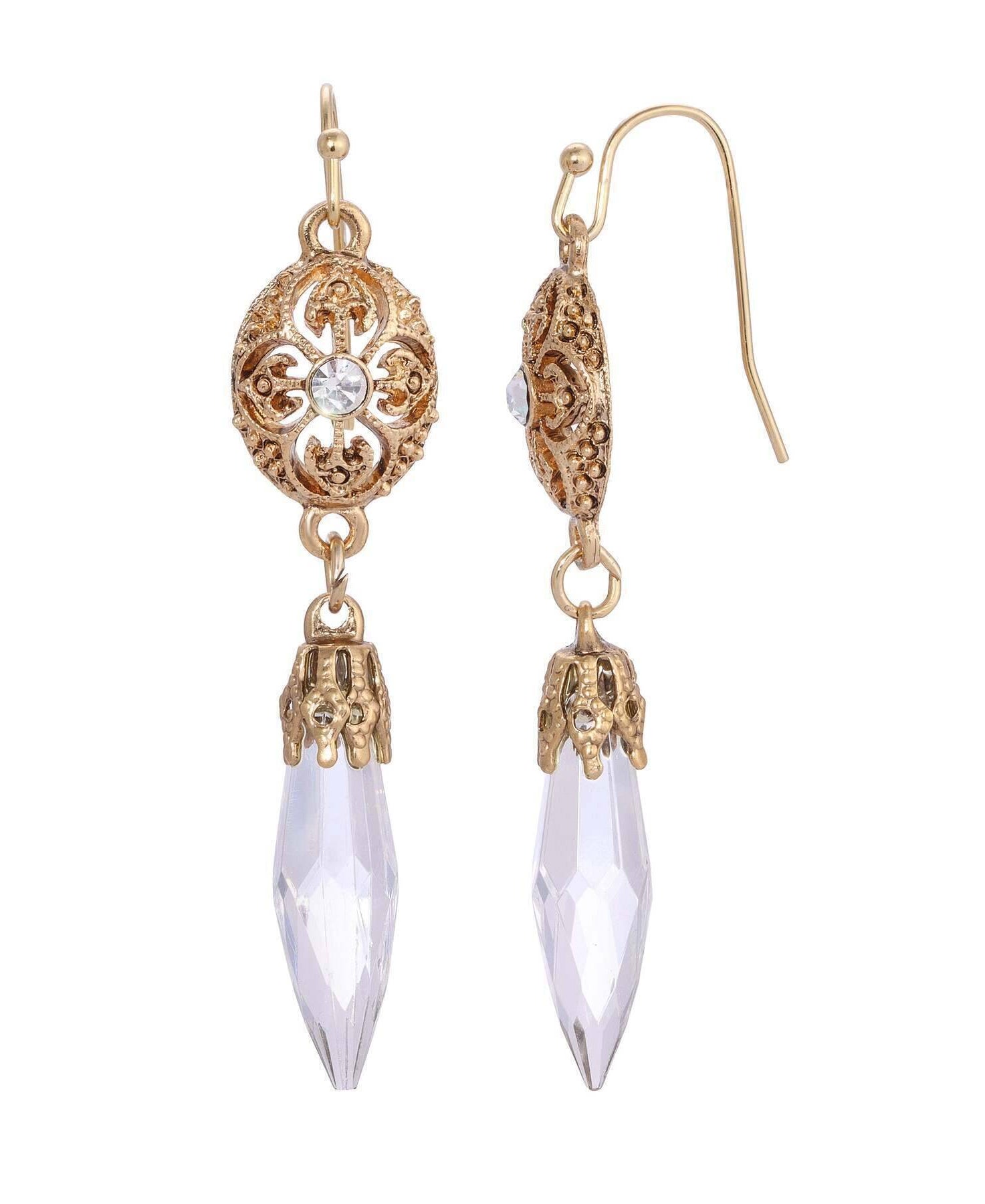 1928 Jewelry Icicle Drop Oval Filigree Crystal Accent Drop Earrings