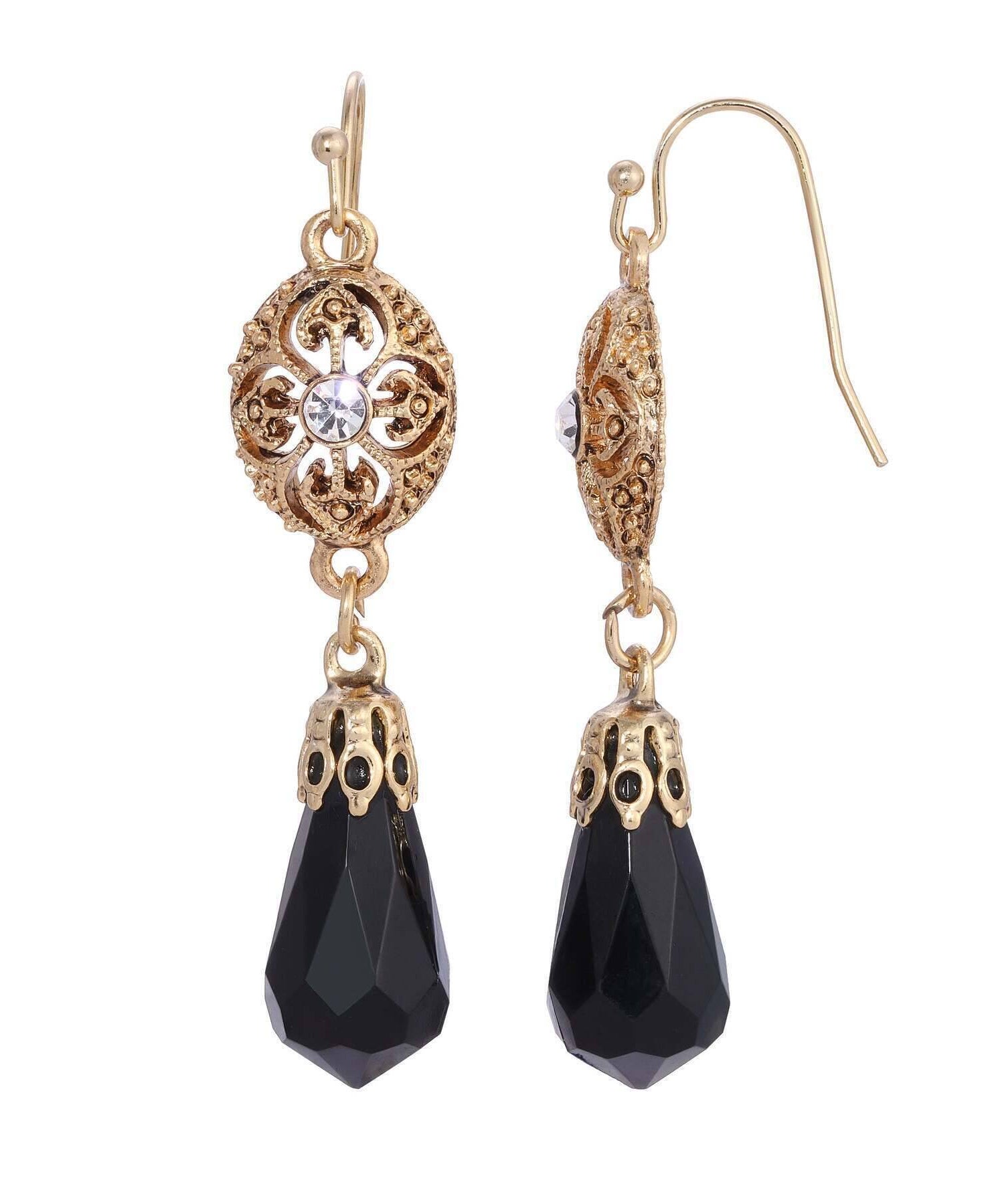 1928 Jewelry Icicle Drop Oval Filigree Crystal Accent Drop Earrings