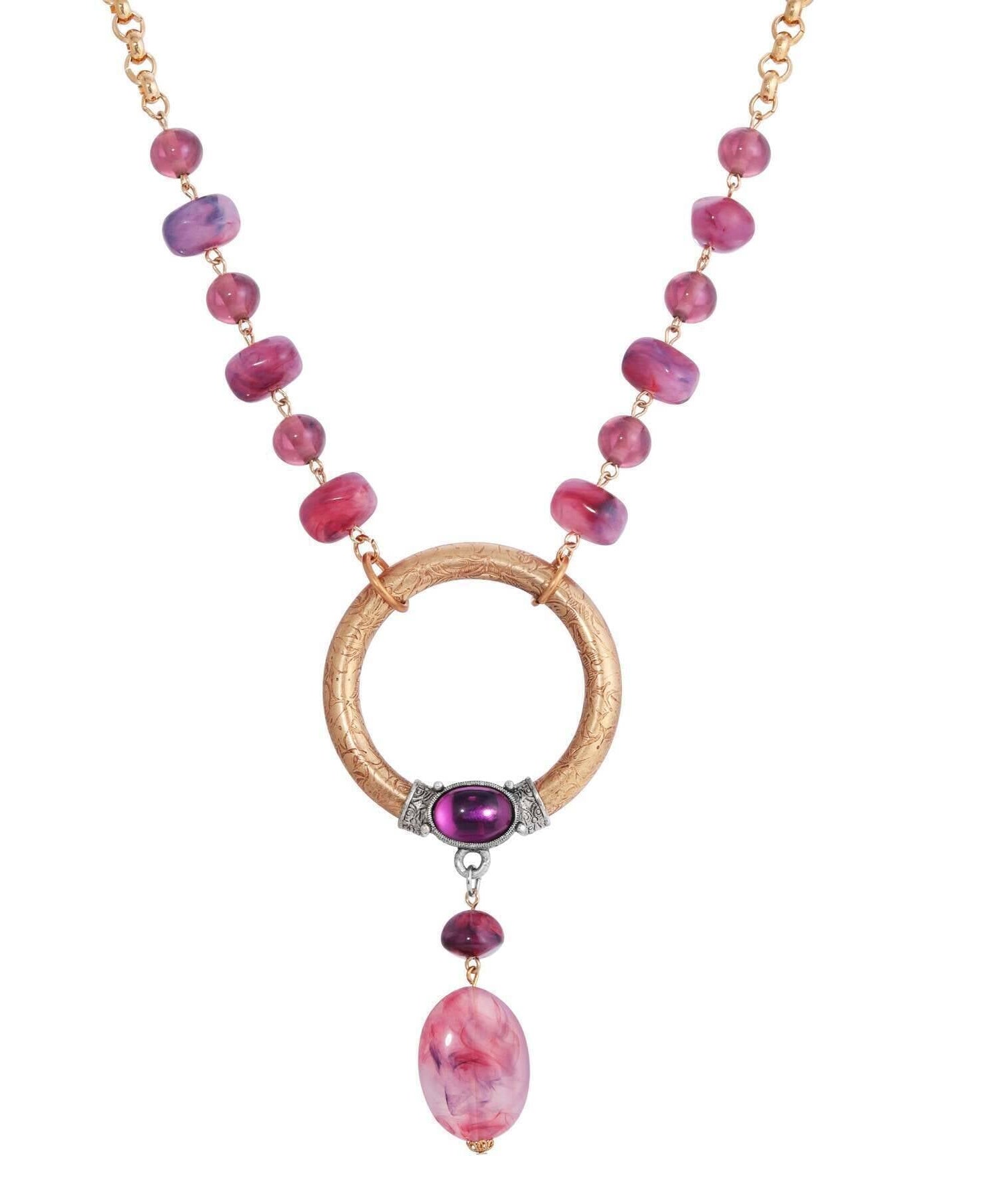 1928 Jewelry Irregular Milk Amethyst Beaded Hoop Drop Necklace 18" + 3" Extension