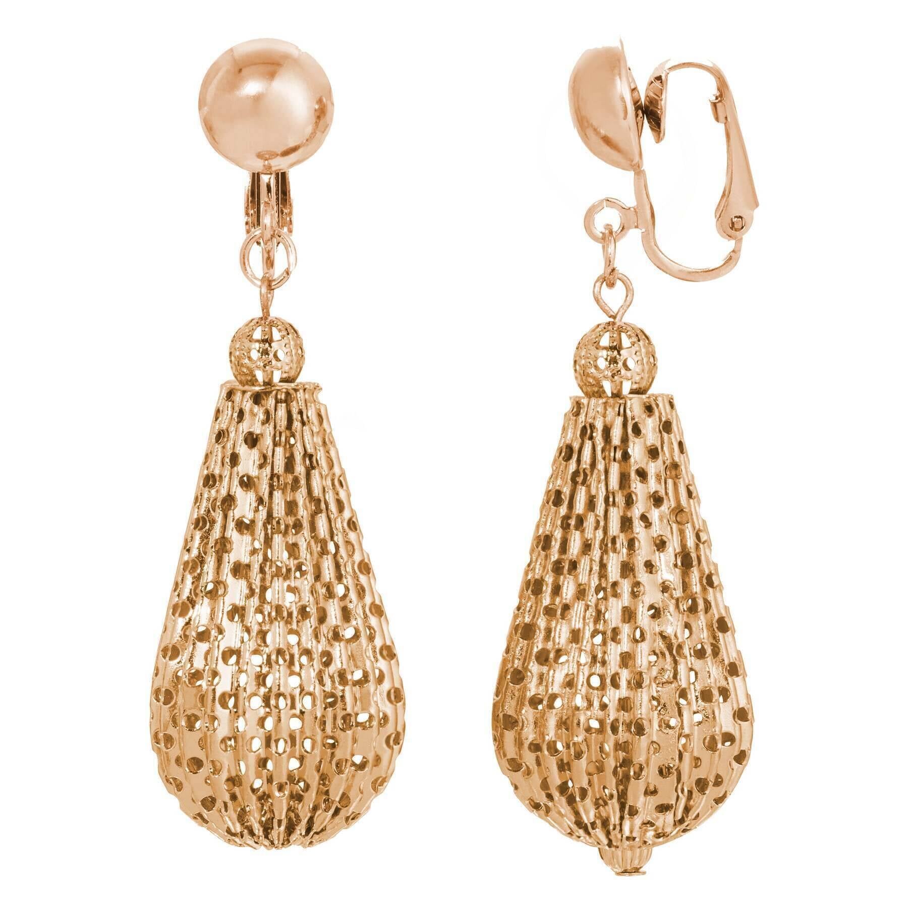 1928 Jewelry Teardrop Corrugated Clip On Earrings