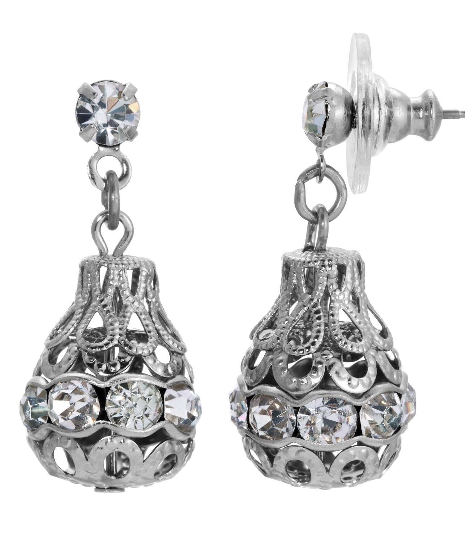 1928 Jewelry Round Perforated Sphere Crystal Drop Earrings