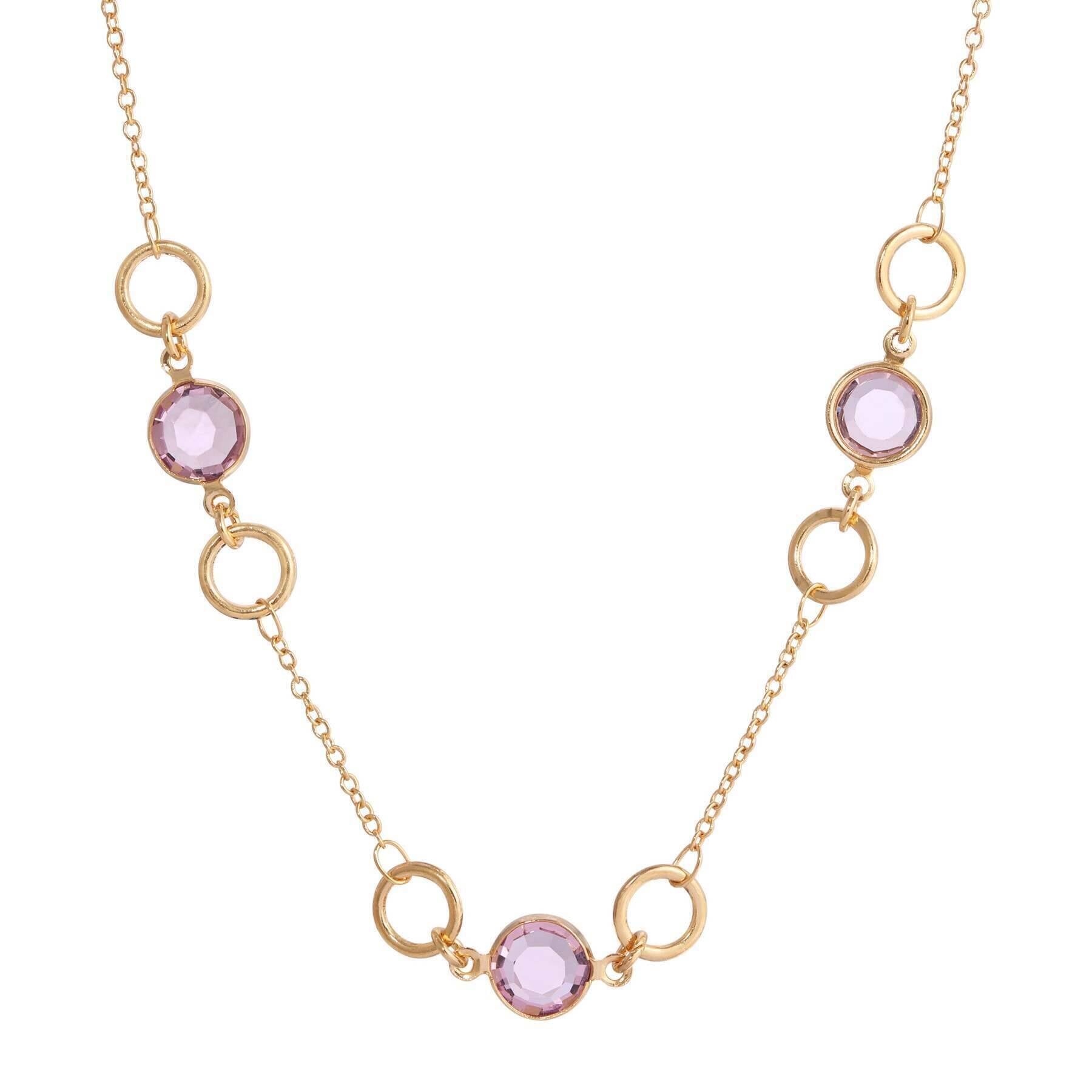 1928 Jewelry Light Amethyst Channel Crystal & Ring Chain Necklace 16" + 3" Extender