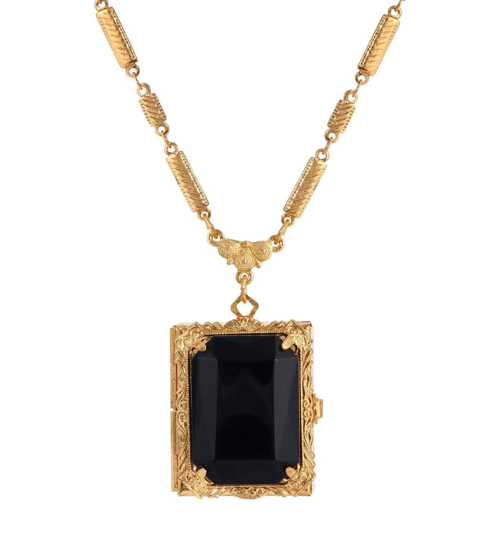 1928 Jewelry Ol' Family Album Stone Locket Necklace 28"