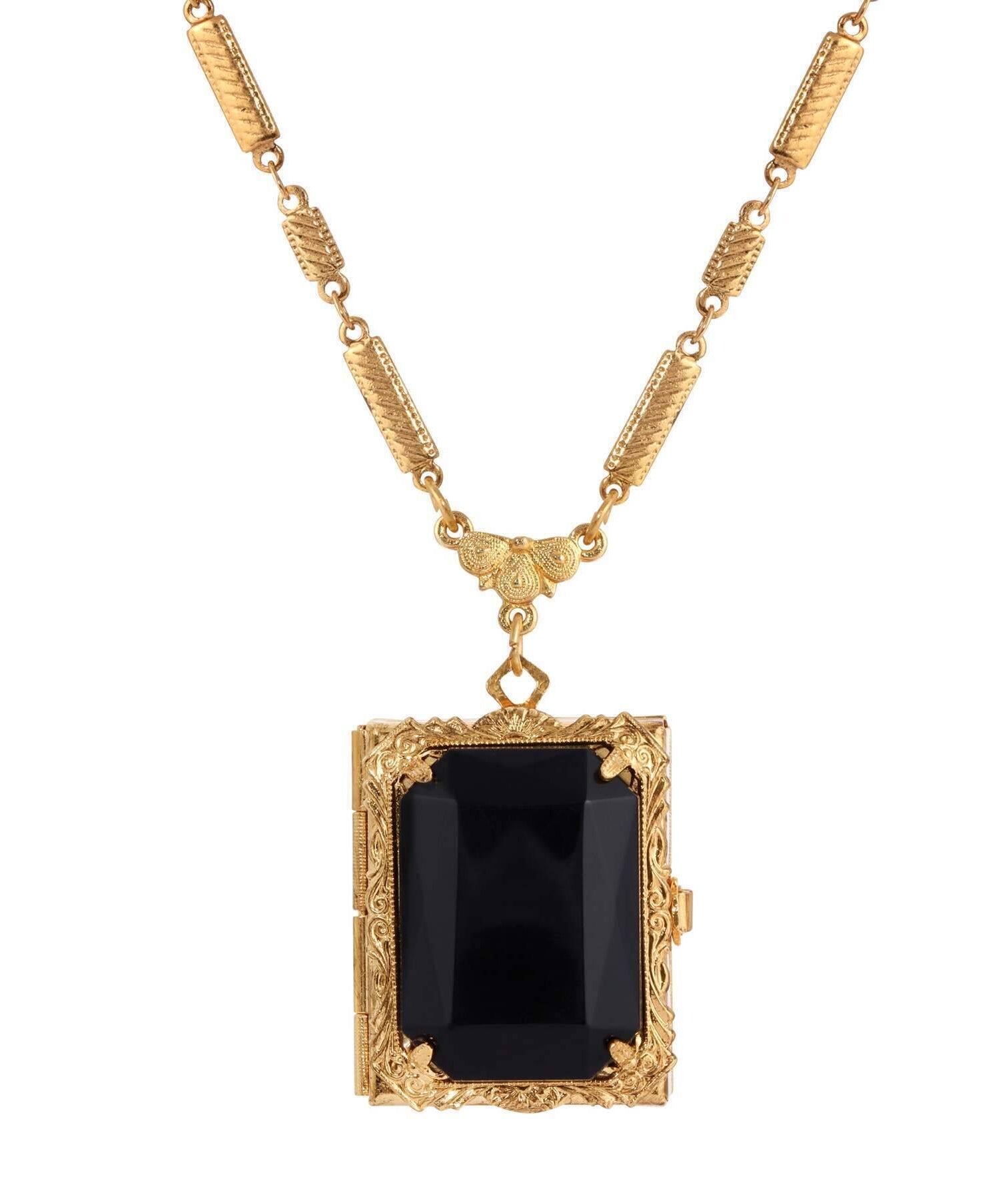 1928 Jewelry Ol' Family Album Stone Locket Necklace 28"