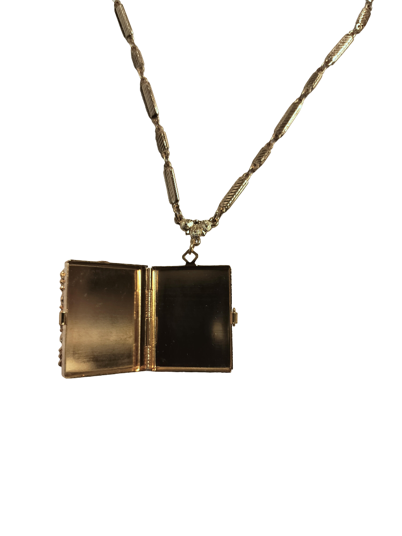 1928 Jewelry Ol' Family Album Stone Locket Necklace 28"