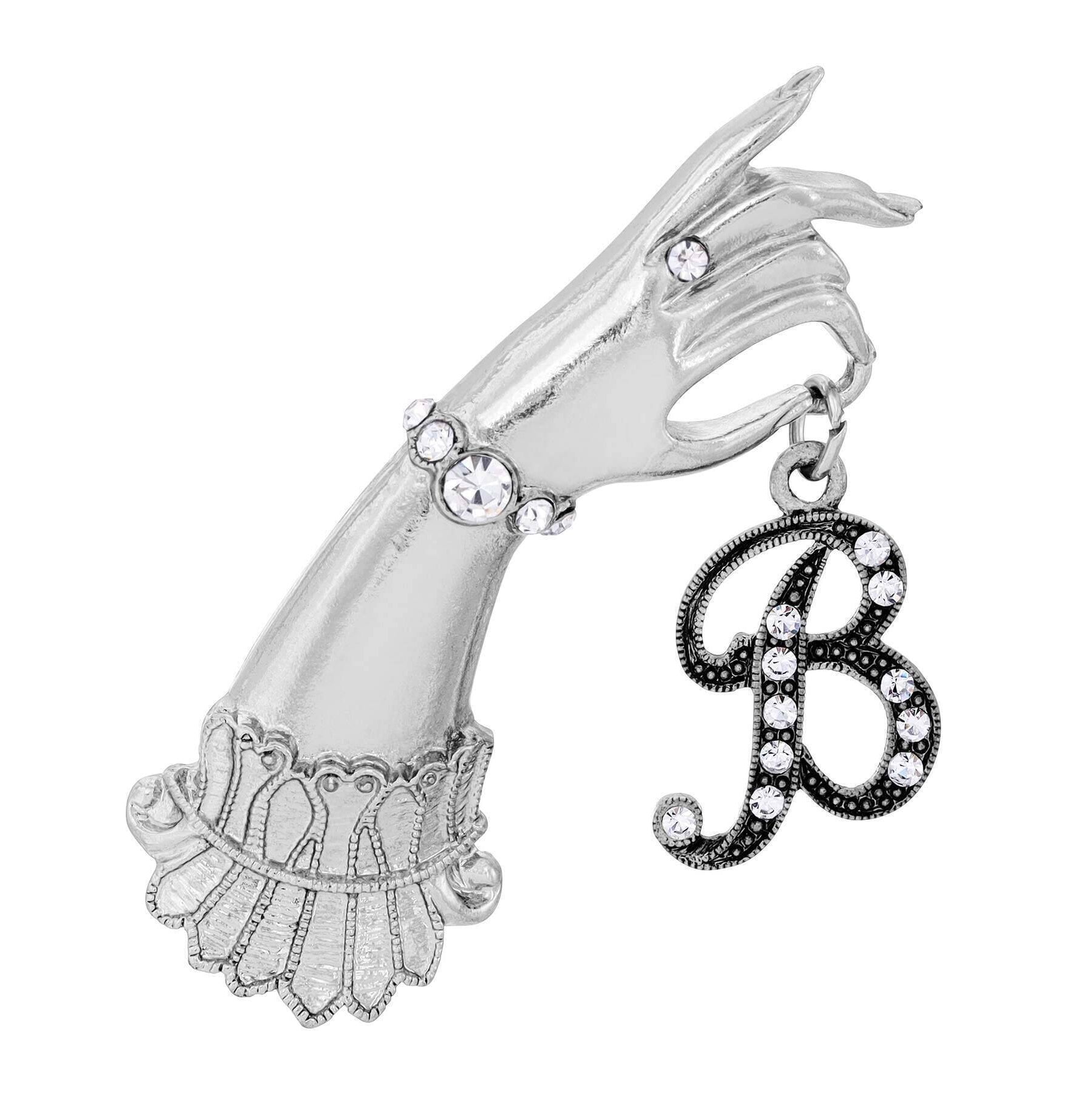 1928 Jewelry Belle Epoch Victorian Hand Model Crystal Initial Pin