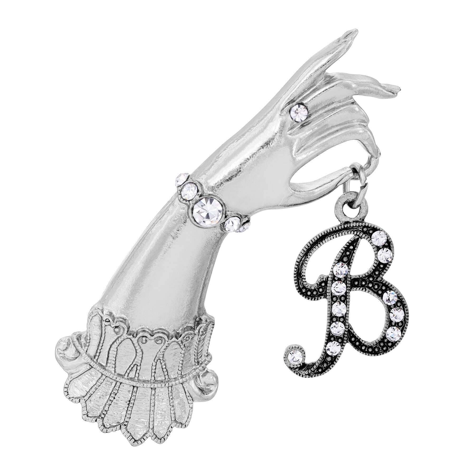 1928 Jewelry Belle Epoch Victorian Hand Model Crystal Initial Pin