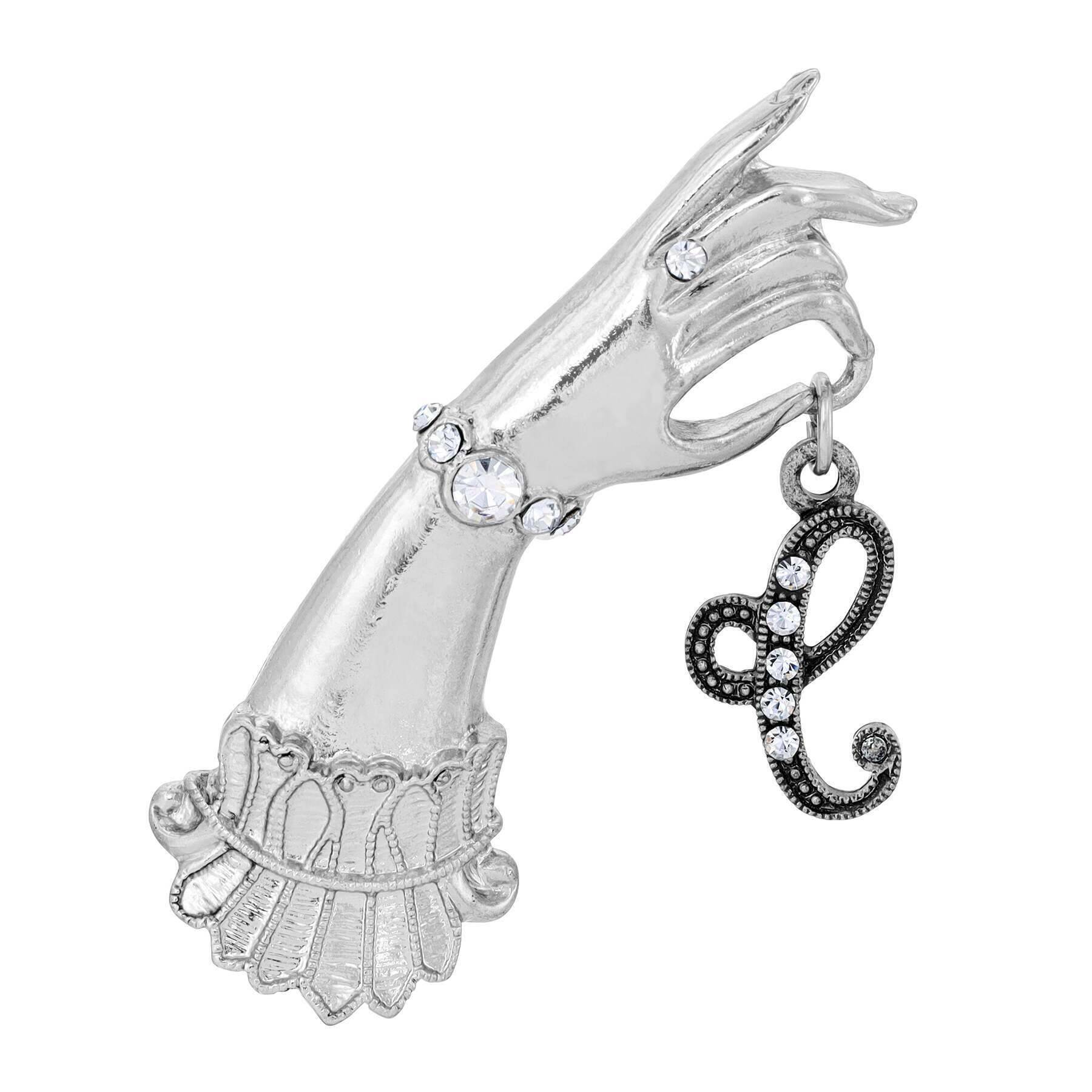 1928 Jewelry Belle Epoch Victorian Hand Model Crystal Initial Pin