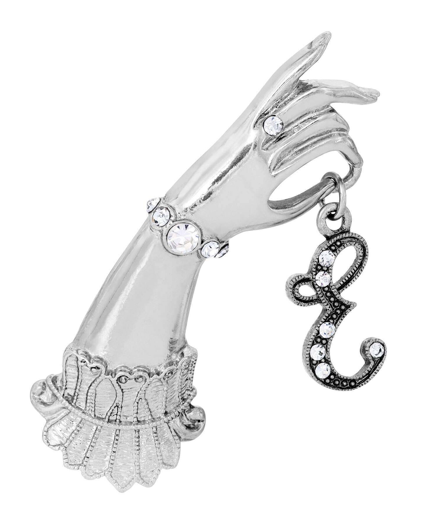 1928 Jewelry Belle Epoch Victorian Hand Model Crystal Initial Pin